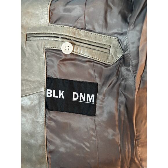 NWOT BLK DNM Distressed Leather Blazer Jacket Lined Olive Open XS XXS - Picture 8 of 9